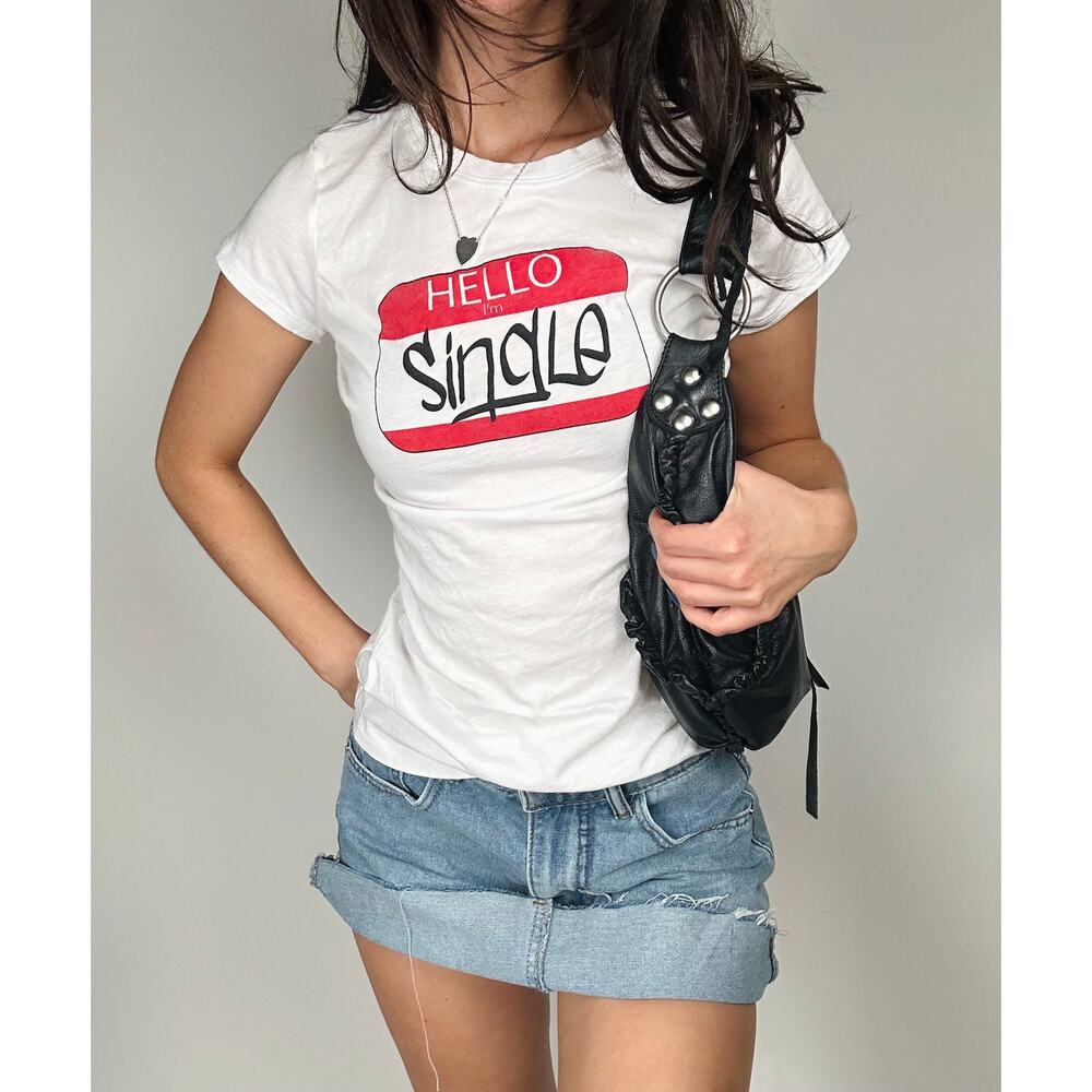 Charlotte Russe “Hello I’m Single” White Graphic T-Shirt XS